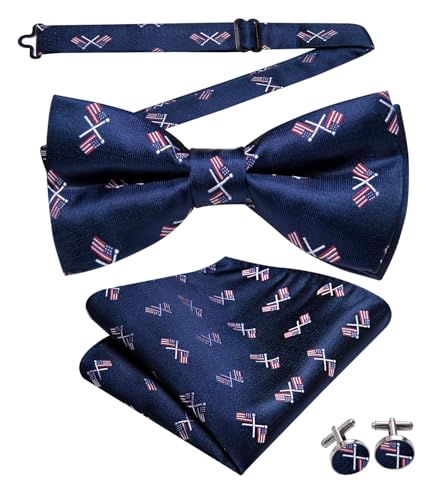 Image of Hi-Tie Bow Ties for Men Pre-Tied Pocket Square with Cufflinks Mens Bowtie Sets for Wedding Formal Party