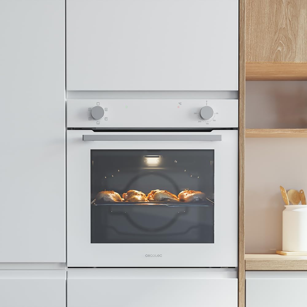 Cecotec Four Intégrable Multifonction Conventionnel de 80L Bolero Hexa C126400 Glass White. 2800W, 5 Fonctions, Basse Consommation, Lumière Intérieure, Steam Assist, Steam EasyClean