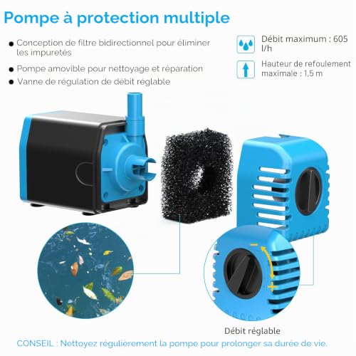POPOSOAP Fontaine solaire d'extérieur - 600 l/h - Avec protection contre la marche à sec - Débit réglable - Pour bassin de jardin, aquarium, bain d'oiseaux – vue 3
