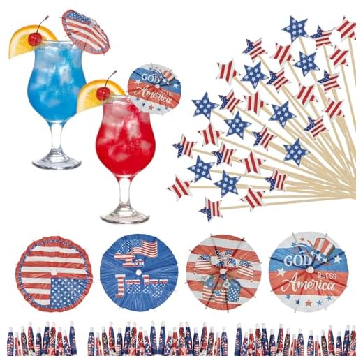 200 Independence Cocktail Umbrellas and Picks