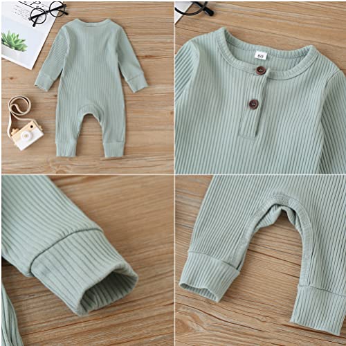 Bafeicao Baby Boy Girl 2 Pack Solid Romper Ribbed Long Sleeve Bodysuit Jumpsuit Infant Knitted Outfits Clothes, Cyan+Green, 6-12M #TOP5