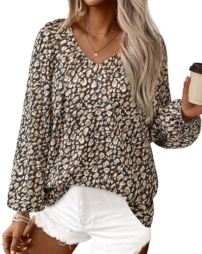 Zenlonr Womens Fall Tops Dressy Casual 2025 V Neck Satin Silk Printed Shirts Boho Long Sleeve Work Blouses