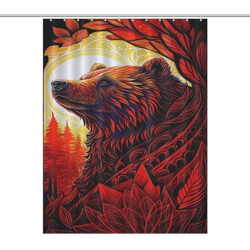Rideau de douche ours déco pour baignoire familiale en polyester imperméable - 7