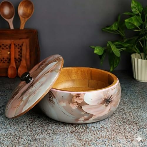 Image of Handmade Wood Roti Box with Lid, Polish
