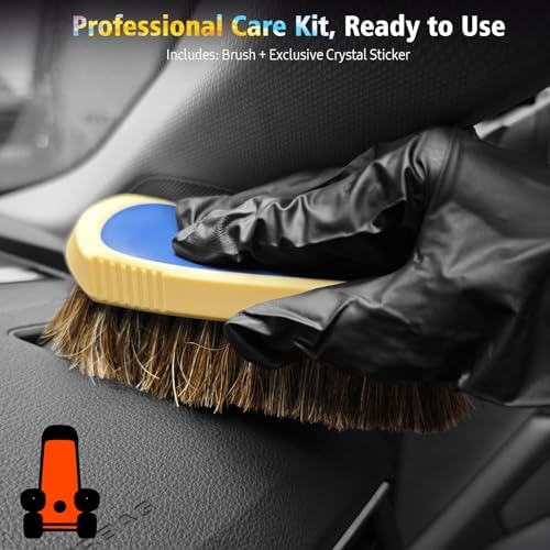 YeewayVeh Horse Hair Leather Cleaning Brush - Upgraded Long Bristle Car Leather Brush with 360° Soft Grip, for Car Interior Seats, Sofa, Upholstery & Furniture Care - 5