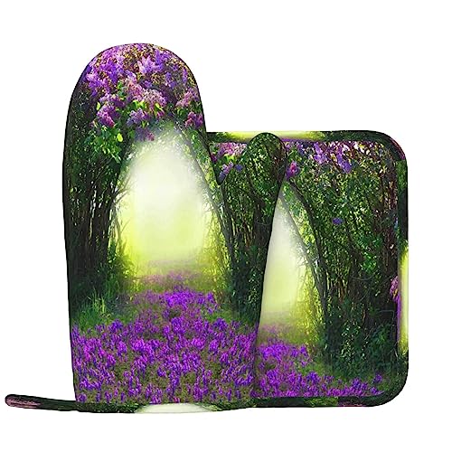 Fiori Campo Guanti Da Forno E Pentola Supporti Resistente Al Calore 2pcs Set BBQ Guanti E Pastiglie Per Cottura Cottura Grigliare