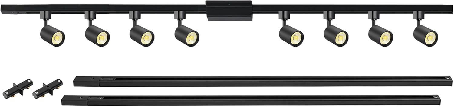 VANoopee 10W 8-Light LED Track Lighting Kit with 6.6FT H Type Track Lighting Rail & Floating Canopy Connector, Track Light Heads Dimmable Modern Kitchen Track Lighting Fixtures, 3000K Black