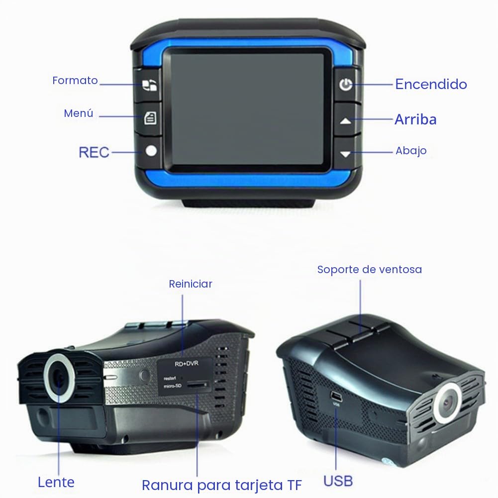 Cámara y detector de velocidad, 16 x 11 x 8 cm, material ABS, negro, con radar de velocidad y diseño compacto, seguridad de conducción mejorada