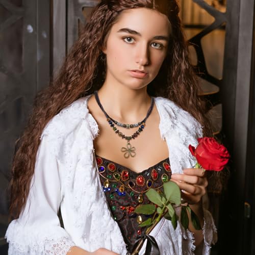Mikovivi Mehrlagige Boho Halskette mit Holzperlen, Bohemian Hippie-Stil Halskette mit Hohlem Blumenanhänger Vintage Schmuckaccessoires im Ethnischen Stammesstil für Damen und Herren