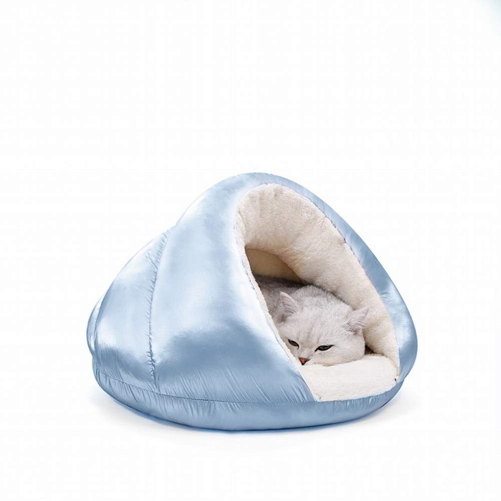 Maison pour chat pour le réconforter lit douillet fermé en velours bleu