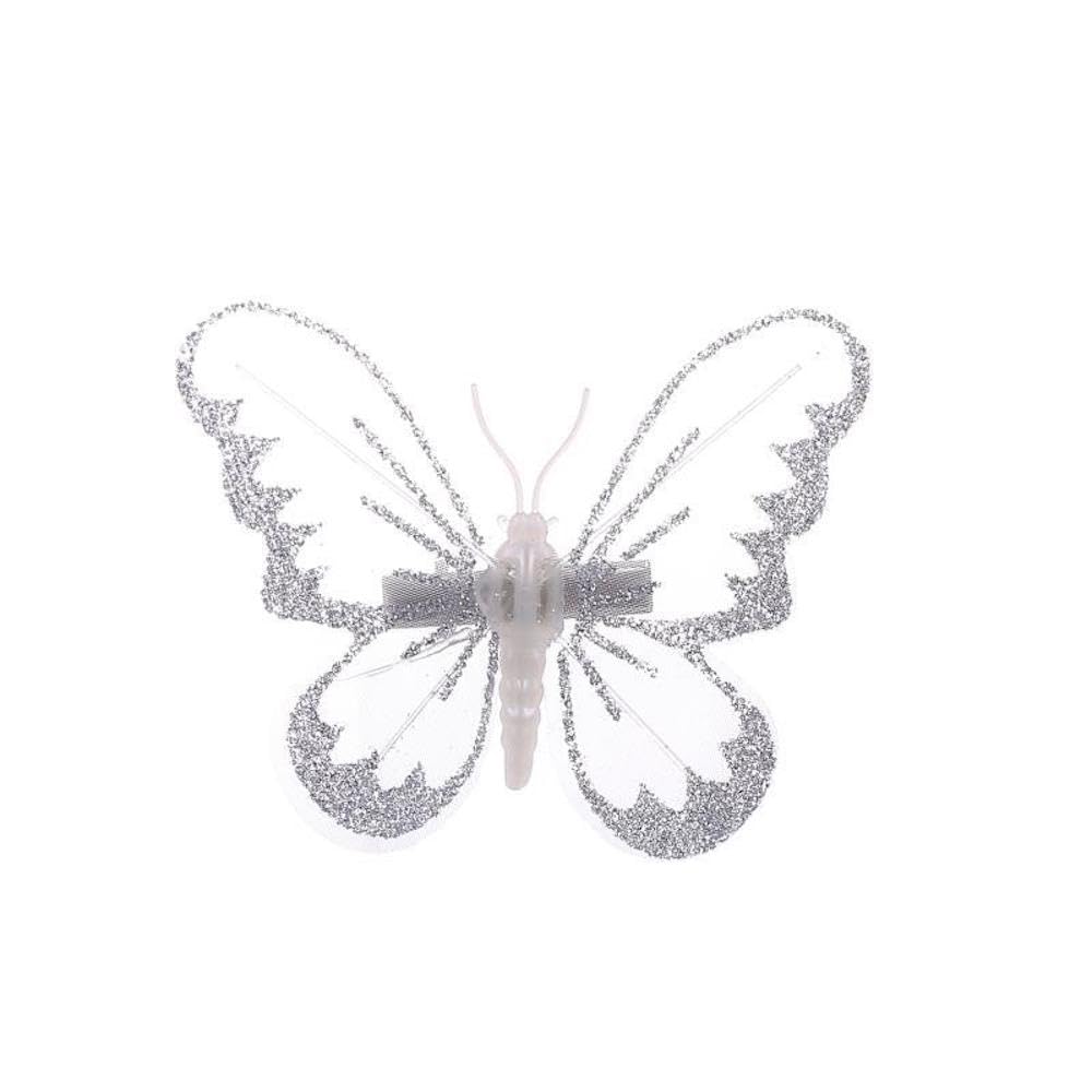 Deco vlinder op draadveer vlinders paars/roze 9,5cm 12st