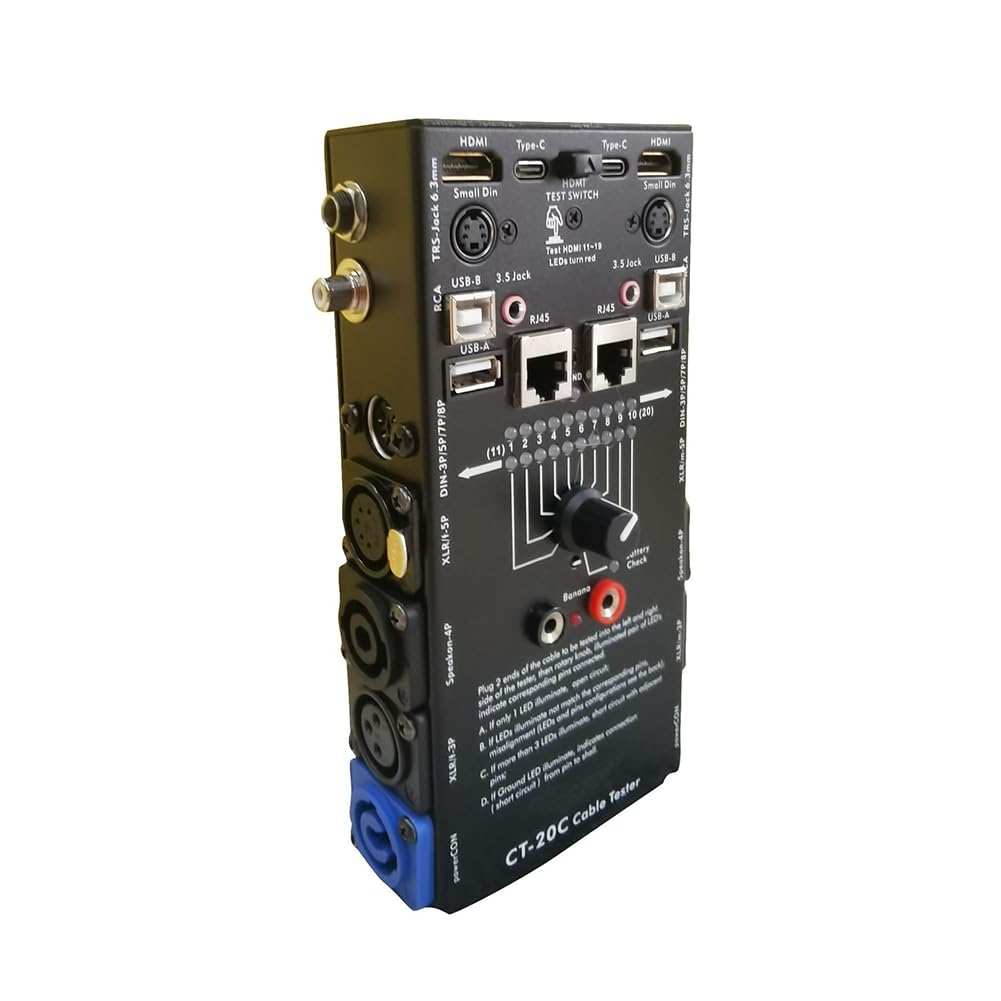 Comprobador de Cables de Audio Multifunción CT-20C. Comprobador de Cables Electrónico Especial 16 en 1. Línea de Señal XLR Compatible con