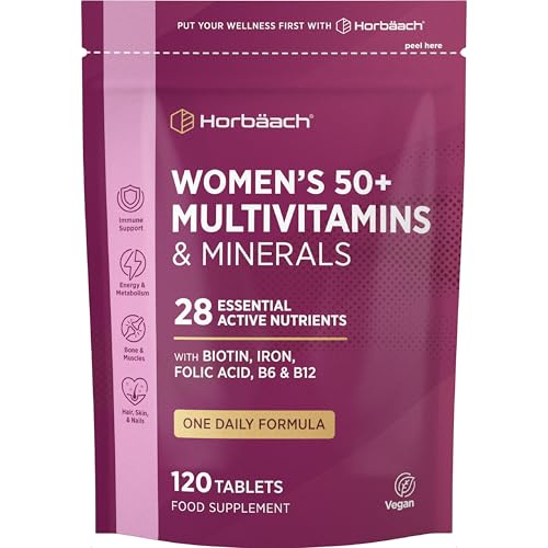 Multivitamins for Women 50+ | 4 Months Supply | 28 Essential Vitamins & Minerals Including Biotin Iron Folic Acid B6 B12 Calcium Zinc Vitamin C & More! | 120 Vegan Tablets | by Horbaach