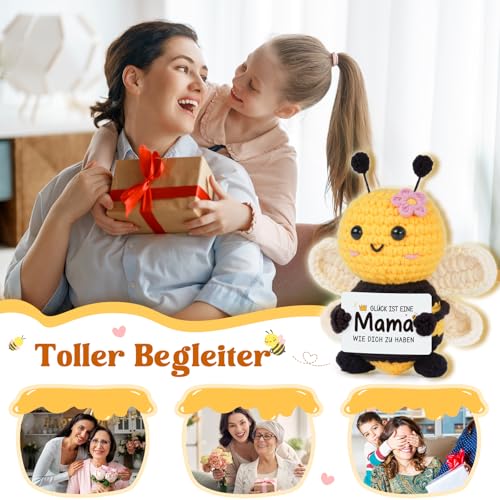 Gleevara Geschenke für Mama - Handgehäkelte Bienenfigur mit Energiekarte, Mama Geschenk zum Geburtstag Muttertag Weihnachten, Beste Mütter Geschenk von Tochter Sohn