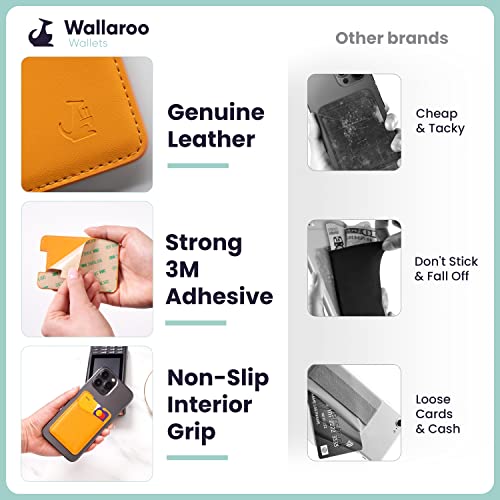 Premium Leather Phone Card Holder - Stick On Wallet For Iphone And Android Smartphones - Minimalist Style With Non-Slip Lining Secures Up To 3 Cards Kangaroo (Marigold Leather) By Wallaroo #TOP1