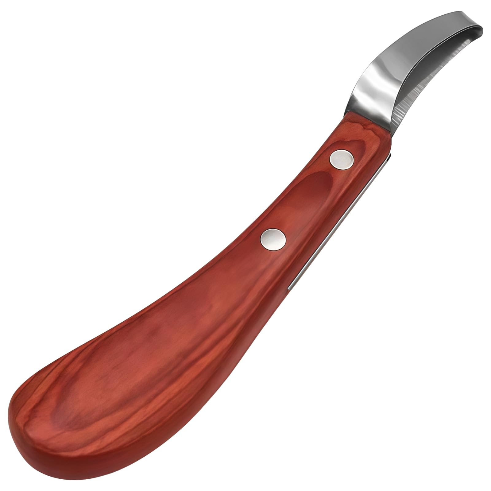 Hufmesser für Pferde, zweischneidiger Hufschneider aus Edelstahl mit gebogener Klinge, ergonomischem Holzgriff, scharf und korrosionsbeständig, für Pferde, Ziegen und Schafe