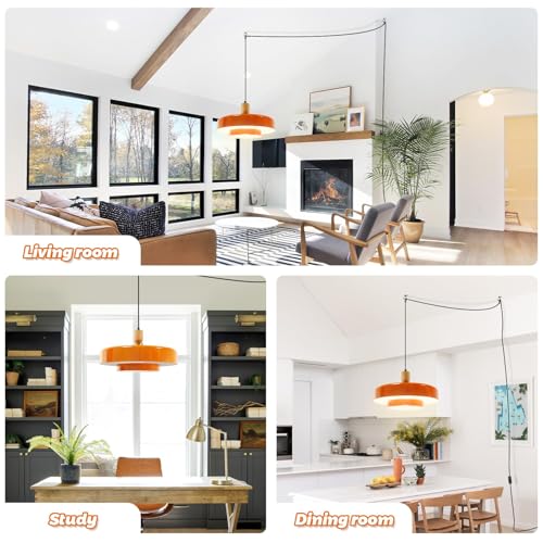 Image of Plug in Pendant Light, Adjustable Height Hanging Fixture, Vintage Industrial Hanging Lamp, No Hardwire Needed Swag Light for Kitchen Island, Bedroom, Dining Room