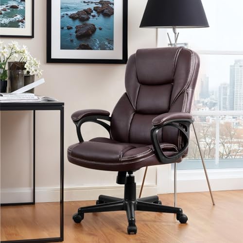 Furmax Office Executive Chair High Back Adjustable Managerial Home Desk Chair, Swivel Computer PU Leather Chair with Lumbar Support (Brown) - Image 3