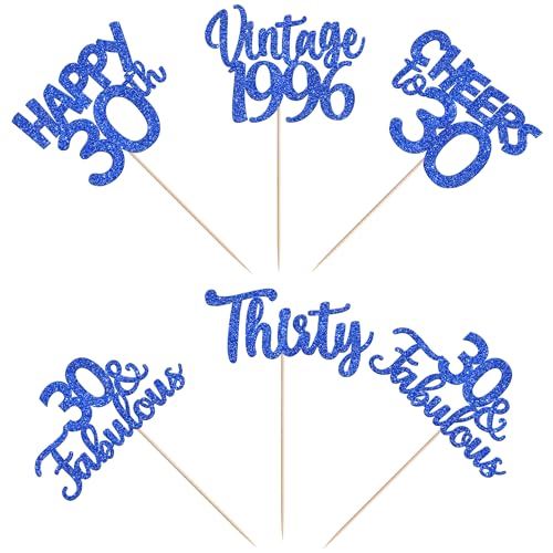 Image of 15 PCS 30th Birthday Centerpiece Sticks Thirty Happy 30 Vintage 1996 Table Flower Centerpieces Sticks Cheers to 30 Fabulous Floral Decorations for 30th Birthday Party Supplies Blue