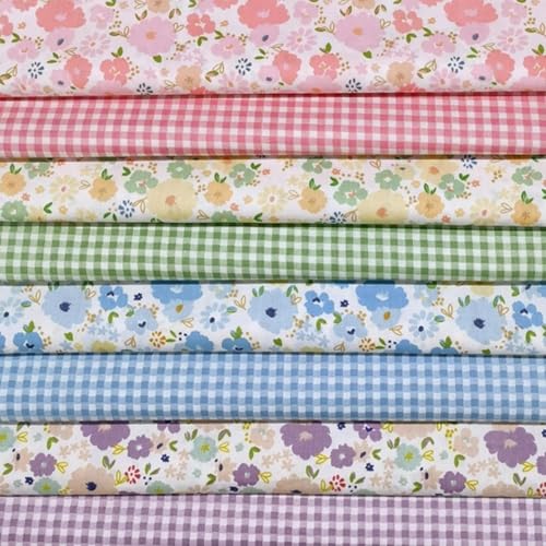 Image of Cotton Fabric DIY Making Supplies Quilting Patchwork Fabric Fat Quarter Bundles DIY for Quilting Cotton Patchwork Cushions (Flowers Square, 9.8 inch x 9.8 inch)