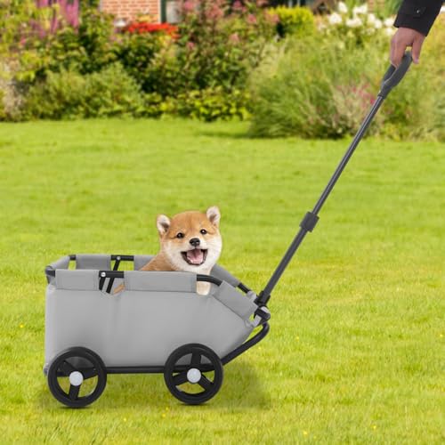HarBin-Star - Mini Hundewagen für Haustiere, Hundebuggy Klappbar, Einkaufswagen mit Ausziehbarem Ziehgriff Im Freien, für Hunde & Katzen bis 10 kg (Grau)