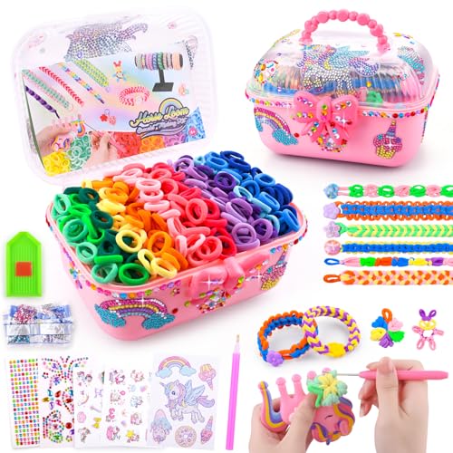 Auney Bracelets à fabriquer soi-même pour enfants, ensemble de 1000 bandes Soft Loom avec accessoires licorne, kit de bricolage, bracelets d’amitié à...