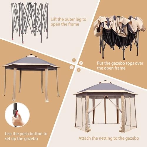 6 Sides Hexagonal Pop Up Outdoor Patio Canopy With Sidewalls Double-Roofed & Extended Eaves #TOP4