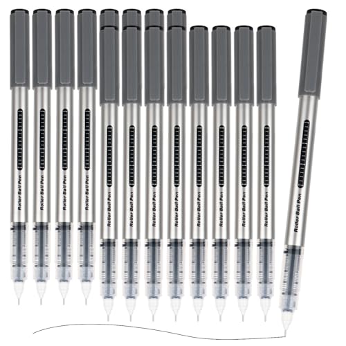 MOTIBACK Rollerball Pens 16 Pack 0.5mm Extra Fine Point Black Liquid Ink Pens Quick Drying Smooth Writing Black Pens for Journaling Supplies School Supplies Office Work Note Taking Long Lasting