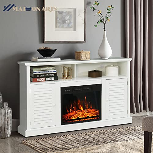 Maison Arts 47" White Fireplace Tv Stand With Electric Fireplace Inserts Farmhouse 2 Doors Media Console Table Entertainment Center For Tvs Up To 55" For Home Living Room Bedroom, White #TOP1