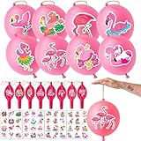 72 PCS Funny Flamingo Party Favors – 48 Pre-Cut Temporary Tattoos & 24 Punch Balloons Themed Birthday Party Decorations Supplies Favors Gifts Goodie Bag Fillers Classroom Rewards for Boys Girls
