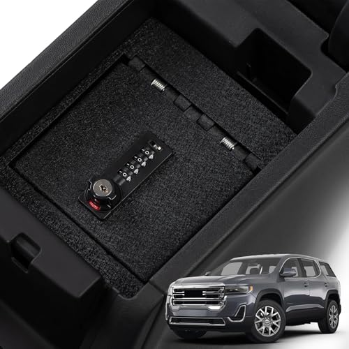 Center Console Safe Vault - KEREN Console Gun Safe Box Compatible with GMC Acadia 2017-2023, 4 Digit Combination Lock with Key
