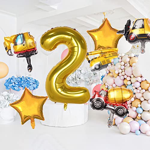 7 Pcs Construction Balloons,Construction Engineering Vehicle Birthday Number Mylar Foil Balloon Construction Birthday Party Supplies,Kids 2Nd Birthday Party Gift Decorations(2Nd) #TOP5