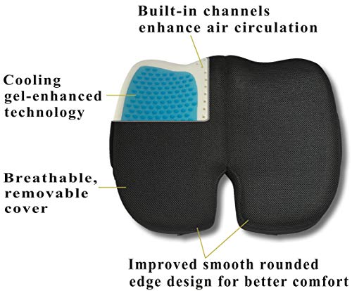 Travelmate Extra-Large Gel-Memory Foam Seat Cushion – Perfect For Office Chair And Wheelchair – Does Not Slip Even On Marble Floors – Washable & Breathable Cover – Relieves Back Pain – 19.5”X17”X2.5” #TOP2