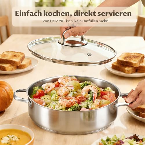 Foto von BEZIA Schmorpfanne 28 cm mit hohem Rand & Deckel, Induktions-Bräter 5,2 L