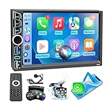 7' Double Din Car Stereo with Wireless Apple CarPlay&Android Auto,180W Outputs, Bluetooth 5.2/FM/AM/USB-C/38W Fast Charge/Physical Knob/Weatherproof Backup Camera/USB,Stereo for 7x4.02'Double Din Size