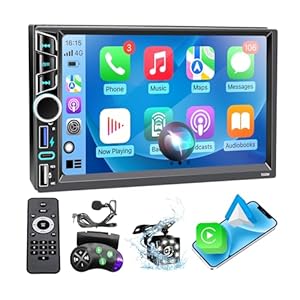 7″ Double Din Car Stereo with Wireless Apple CarPlay&Android Auto,180W Outputs, Bluetooth 5.2/FM/AM/USB-C/38W Fast Charge/Physical Knob/Weatherproof Backup Camera/USB,Stereo for 7×4.02″Double Din Size