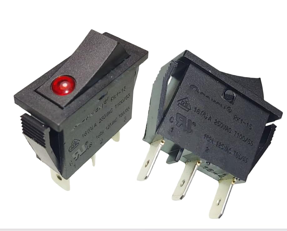 2Pcs RK1-15 Rocker Switch Compatible with Sok-en 3 Pins 2 Positions Switch Maintained 16(6) A Fits Electric Heaters 125/250VAC T100/55