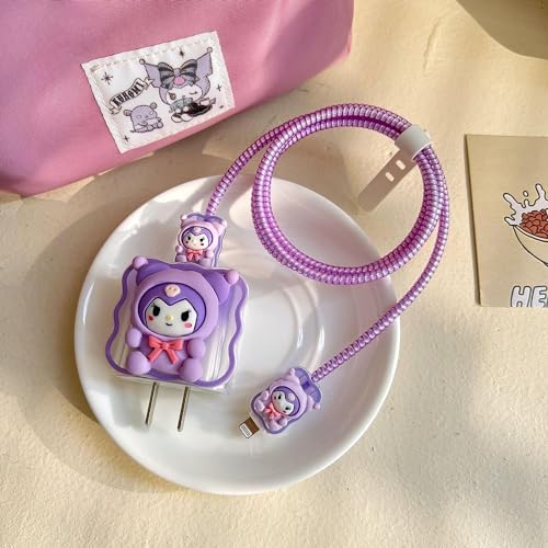 Image of Protective Charger Case for iPhone 18W 20W iPhone 16 15 14 13 12 11 Pro Max Charging Cable Charger Protective Cover Data Cable Protective Sleeve -(Purple Kuromi)