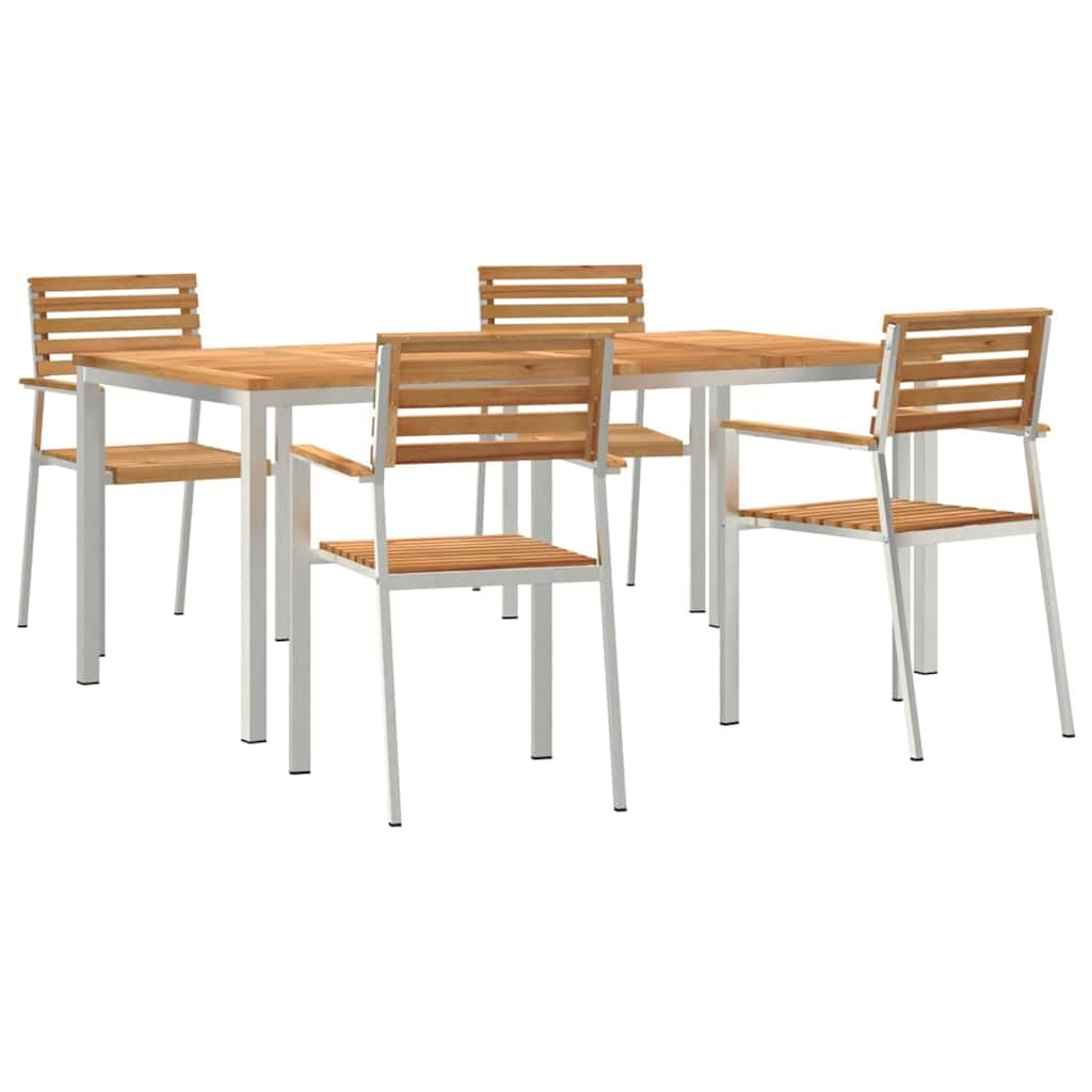 Moderno juego de comida al aire libre de 5 piezas, marrón, con marco de acero y tablas de madera, equipado con cojines con cremallera y reposabrazos ergonómicos, perfecto
