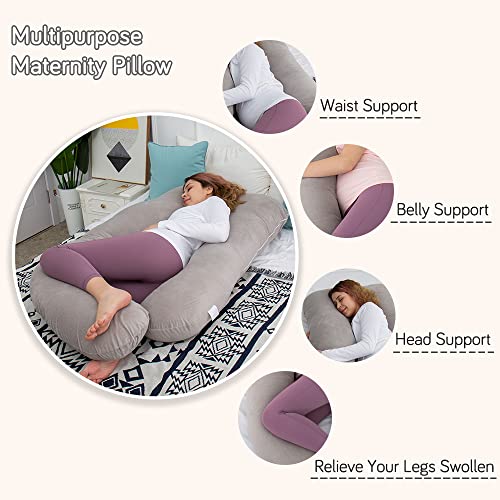 Image of 60 Inch Pregnancy Pillows for Sleeping (Grey) | Extra Large U Shaped Body Pillow, Pregnancy Pillow, Maternity Pillow for Pregnant Women with Velour Cover