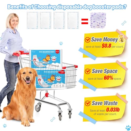 Image of Dog Diaper Liners for Dog Diapers Male and Female 100ct Super Absorption Disposable Booster Pads for Most Reusable Pet Belly Bands, Washable Puppy Diapers Female and Male Wraps