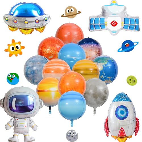 16 Balões Sistema Solar Astronauta Foguete Satélite OVNI Crianças, Balões Espaciais Aniversário, Balão do Sol, Vénus, Terra, Lua, Marte, Júpiter, Saturno, Urano, Neptuno (Kit Balões Sistema Solar)