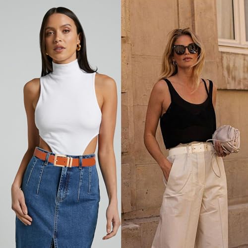 Rrwin 3 Pack Women Belts for Jeans Pants Dress Trendy Fashion Soft Faux Waist Leather Belt with Square Gold Buckle4