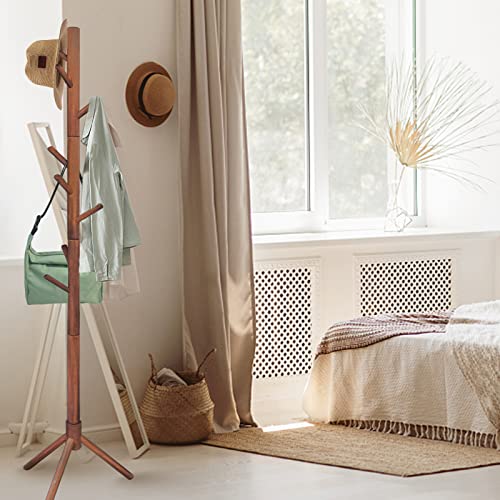 image for Z&L HOUSE Coat Rack Freestanding, Natural Solid Wooden Coat Tree, 8 Ho