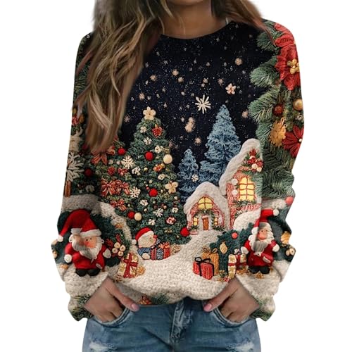 Women's Christmas Sweater, Women's Long Sleeve Round Neck Chic Fashion Original Bright Clothing Funny Ugly Christmas Outfit, Dark Blue, M Women's Christmas Sweater, Women's Long Sleeve Round Neck Chic Fashion Original Bright Clothing Funny Ugly Christmas Outfit, Dark Blue, M