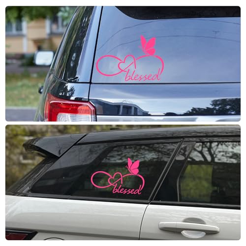 Image of Blessed Butterfly Infinity Heart Decal - 8.6 inch x 5.8 inch Waterproof Vinyl Sticker for Car, Truck, Window, Bumper, Laptop, Wall (Pink)
