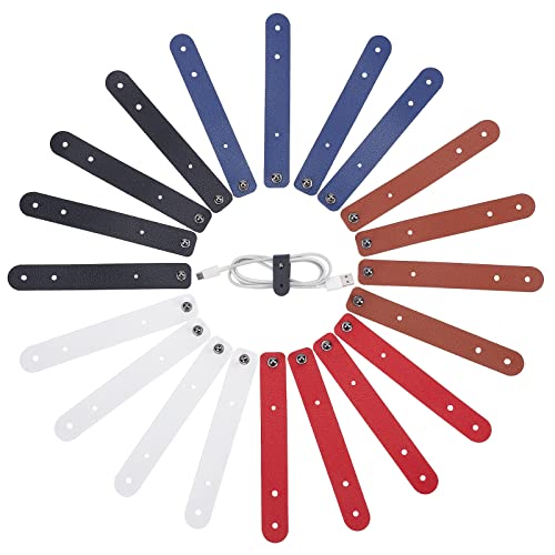 GORGECRAFT 20 UNIDS 5 Colores Correas de Cable de Cuero Reutilizables Sujeción de Corbatas Organizador de Cables Clips de Cable de Cuero de PU Gestión de Cables con Botones A Presión de Aleación