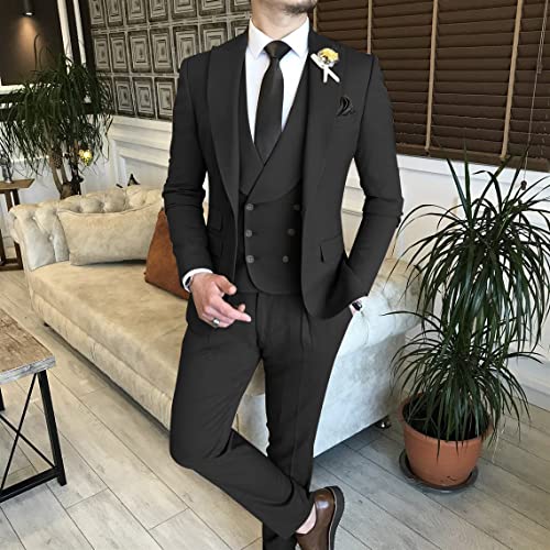 Wangyue Men's Suits 3 Piece Slim Fit Suit Double Breasted Suit Men Prom Wedding Party Tuxedo Blazer Vest Pant Set4