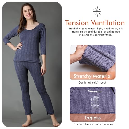 Image of Wearslim Women's Cotton Quilted Winter Lightweight Thermal Underwear for Women Long Johns Set with Fleece Lined Soft Warmer