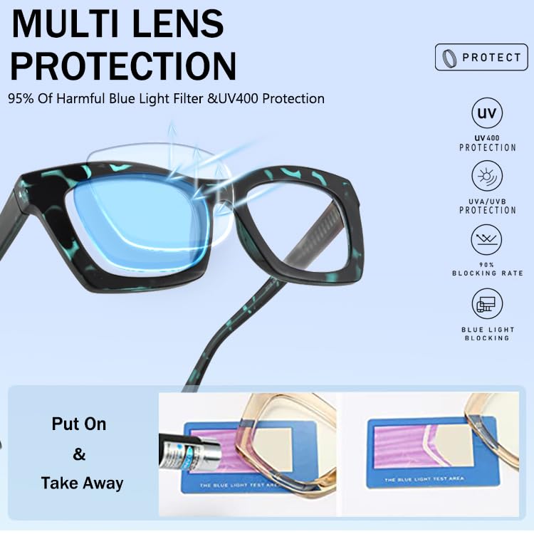 Image of 3 pack style Spring hinge Readers Blue Light Blocking Computer Square Reading Glasses for Women Men